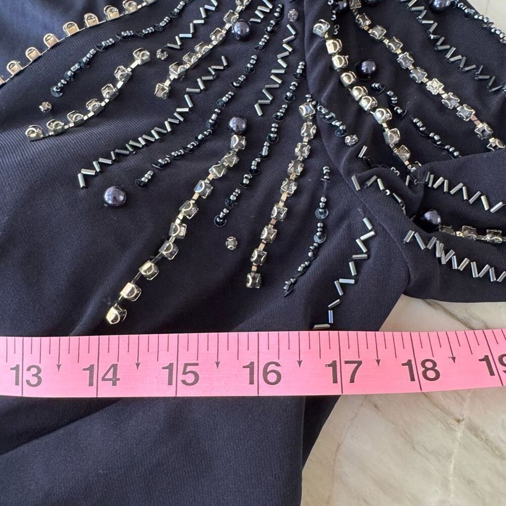 Mac Duggal JERSEY GOWN EMBELLISHED ACCENTS shoulders Sz 6 Midnight Navy NWT - Picture 3 of 7